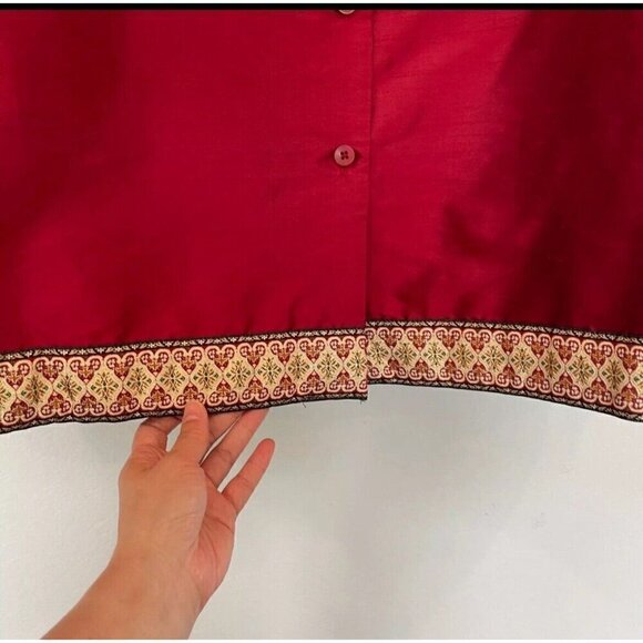 Silk Lore Beth Terrell blouse Jacket shantung Silk Top MEDIUM red gold - Picture 6 of 9